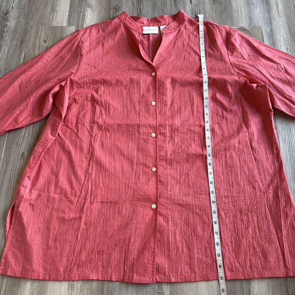 Liz Claiborne Coral And Gold Floral Button Down Blouse With 3/4 Sleeves Size 2X - Picture 9 of 12
